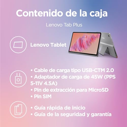 Lenovo Tab Plus - Tablet de 11.5" 2K 2000 x 1200 px IPS (MediaTek Helio G99 Octa Core, 8 GB RAM, 128 GB, 90 Hz, 8 Altavoces JBL Dolby Atmos, WiFi 5 + Bluetooth 5.2, Android 14) - Color Gris Luna