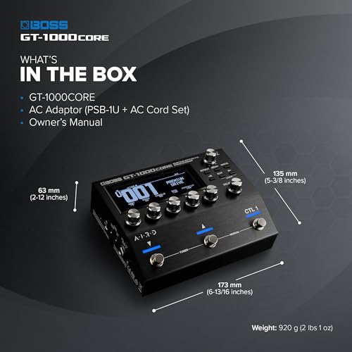 Procesador de efectos de guitarra BOSS GT-1000CORE en un pedal compacto | Creación sonora ilimitada | Insuperable calidad de sonido con AD/DA de 32 bits | Procesamiento de coma flotante de 32 bits