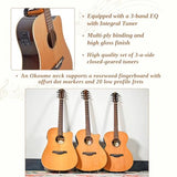 Sevinia Guitarra electroacústica, estilo occidental con parte superior de cedro macizo y parte trasera y laterales de palisandro, ecualizador de 3 bandas, afinador, diapasón de palisandro, bolsa