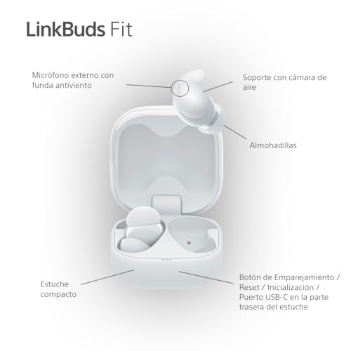 Sony LinkBuds Fit – Auriculares Bluetooth True Wireless con Noise Cancelling - Cómodos Todo el día, IPX4, Hi-Res Audio, Ambient Sound Mode, 21 h autonomía, conexión multipunto, iOS y Android - Blanco