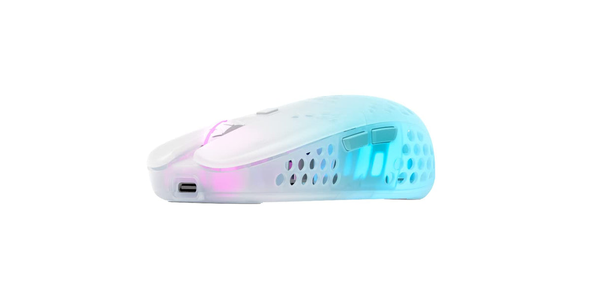 Xtrfy MZ1 Wireless, Ratón Gaming Inalámbrico Ultraligero, Radiofrecuencia 2,4 GHz, Sensor Pixart 3370, Forma Única para Apuntar con Precisión, Iluminación RGB Regulable, Recargable, Blanco