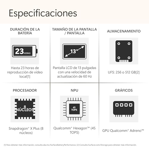 Microsoft Surface Laptop | Copilot+ PC | Pantalla táctil LCD 13'' | Snapdragon X Plus | 16GB RAM | Almacenamiento de 512GB | Último Modelo | Platino