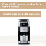 SEVERIN - Cafetera de goteo con molinillo hasta 10 tazas, Cafetera de filtro / Cafetera americana con jarra de cristal de 1l, con pantalla LED con temporizador, Acero inoxidable / Negro, KA 4814