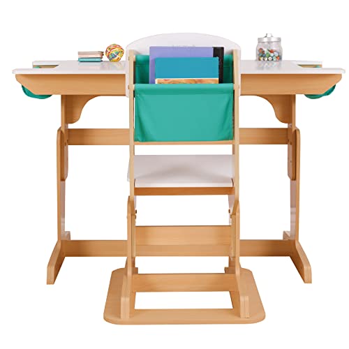 KidKraft Grow Together Mesa Escritorio y Silla Ajustables de Madera para niños con Bolsillo de Almacenamiento, Mesa y Silla Infantil, Muebles para Salas de Juego y Dormitorio de Niños (20307)