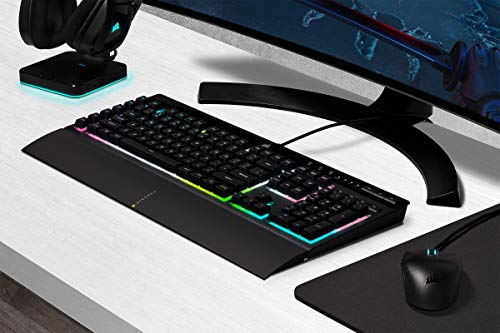 CORSAIR K55 RGB PRO XT Membrana Teclado para juegos con cable, IP42, resistente al polvo y a derrames, 6 teclas macro con integración Elgato, compatible con iCUE, QWERTY UK, PC, Mac, Xbox, color negro