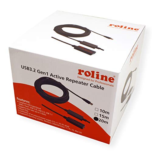 ROLINE Cable repetidor Activo USB 3.2 Gen 1, Negro, 20 m