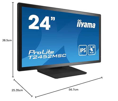 iiyama T2452MSC-B1 24" Bonded PCAP 10P Táctil, 1920x1080, Panel IPS, Flat Bezel Free Glass Front, HDMI, Displayport, 360cd/m² (Táctil), USB Hub 2X 3.0, Altavoces, Cámara Web incorporada & Micrófono