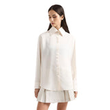 Armani Exchange Satin Button Down Blouse Camiseta, ISO, L Mujeres