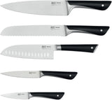 Tefal Jamie Oliver – Bloque de 5 Cuchillos: Chef 20 cm, Santoku 16,5 cm, Pan 20 cm, Universal 12 cm, Pelador 9 cm | Acero Inoxidable, Endurecidos con Hielo -120°C, Preciso, Mango Robusto, Duradero