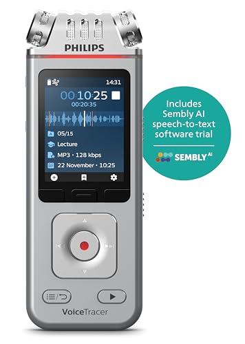 Philips VoiceTracer DVT4115 - Grabadora de Voz (8 GB, MP3 y PCM, 3 micrófonos de Alta fidelidad, reconocimiento de Voz, creación de resúmenes, Registros de sesiones y to-Dos)