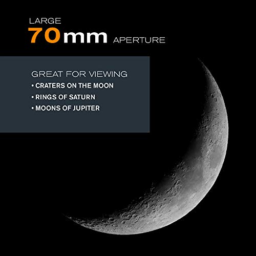 Celestron 21037 PowerSeeker 70EQ Telescopio refractor : incluye dos oculares, diagonal de imagen recta, lente Barlow de 3 aumentos, trípode ajustable en altura y bandeja de accesorios de lujo, negro