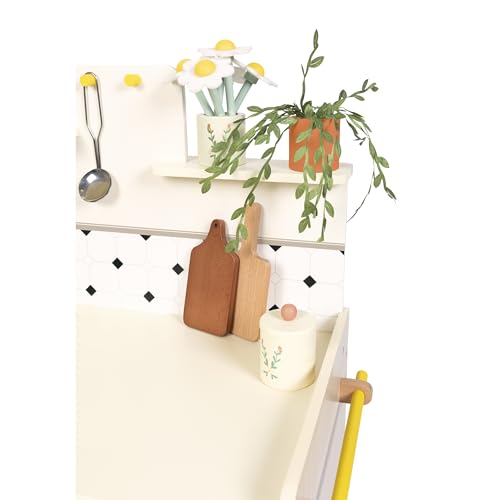 Janod - Gran Cocina Infantil de Madera - Equipada con 2 Hornos, Fregadero y 16 Accesorios Incluidos - Botones Sonoros Giratorios - Juguete de Imitación y Aprendizaje Temprano - A Partir de 2 años