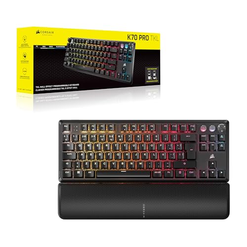 CORSAIR K70 PRO TKL RGB Teclado para Juegos con Cable Magnético-Mecánico – Interruptores Ajustables MGX Hyperdrive Pre-Lubricados, SOCD y Disparo Rápido Simultáneos, 8.000 Hz, QWERTY – Negro