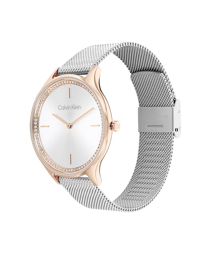 Calvin Klein Reloj De Movimiento De Cuarzo De Dos Manecillas para Mujer Colección CK Timeless con Correa de Malla de Acero Inoxidable Plateada - 25100006