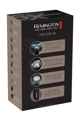 Remington X9 Limitless Afeitadora Rotativa, Máquina de Afeitar Inalámbrica, Cabezal Pivotante PivotBall 360°, Tecnología PowerSense, Cuchillas Flexibles, 60 min Autonomía, Resistente al Agua