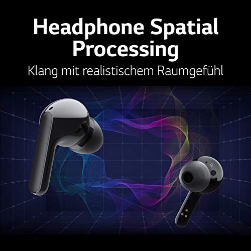 LG TONE Free FN5 Auriculares True Wireless con autolimpieza UVnano que elimina el 99,9% de las bacterias, tecnología Meridian Sound, doble micrófono para llamadas en la oficina y carga rápida en negro