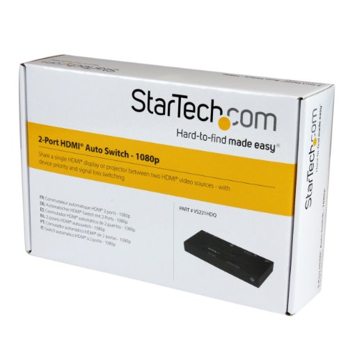 StarTech.com Switch HDMI de 2 Puertos con Conmutado Automático y Prioritario - Selector 1080p de 2 Entradas y 1 Salida con IR EDID