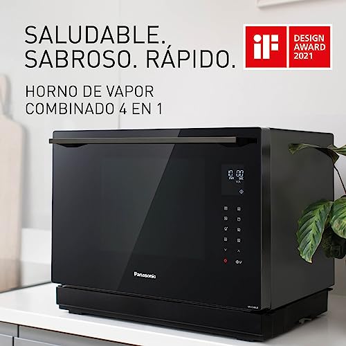 Panasonic NN-CS88LBEPG Horno combinado de vapor 4 en 1 con vapor, microondas, grill y convección, Tecnología Inverter, 31 L, 36 Programas Automáticos, Cocción en 2 Etapas, Menú Infantil, Negro