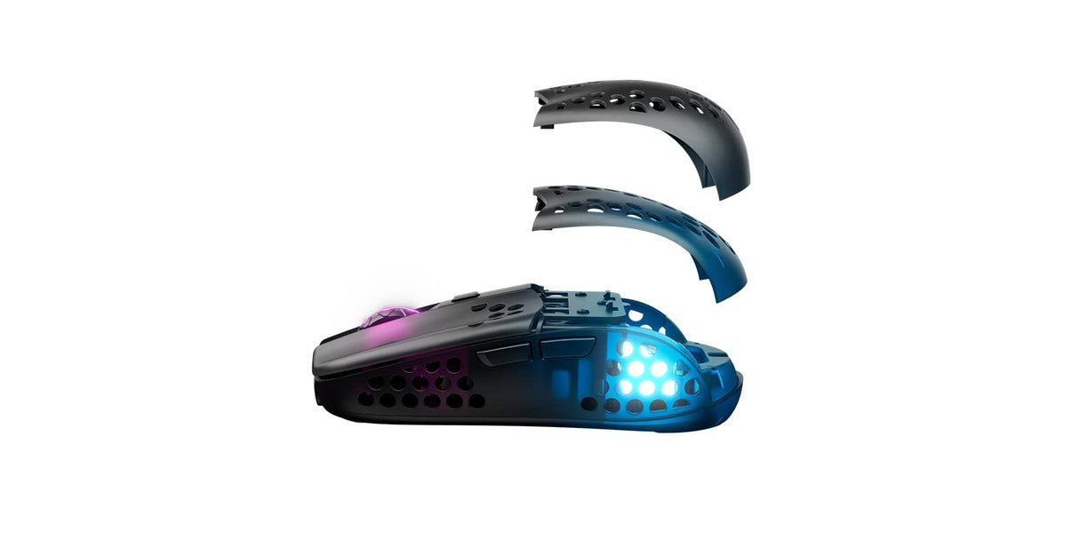 Xtrfy MZ1 Wireless, Ratón Inalámbrico Ultraligero de Gaming, 2.4 GHz RF, Forma Única para Apuntar de Manera Óptima, Iluminación RGB, Recargable, Negro