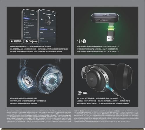 SteelSeries Arctis Nova 3X Wireless Auriculares Gaming multiplataforma - App - Batería 40h - Controladores magnéticos de neodimio - 2,4 GHz/Bluetooth - Micro extraíble - Xbox,PS, PC, Switch -Negro