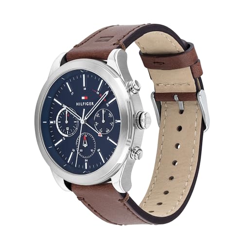 Tommy Hilfiger Reloj Analógico de Cuarzo Multifunción para Hombre con Correa de Cuero Marrón - 1791741