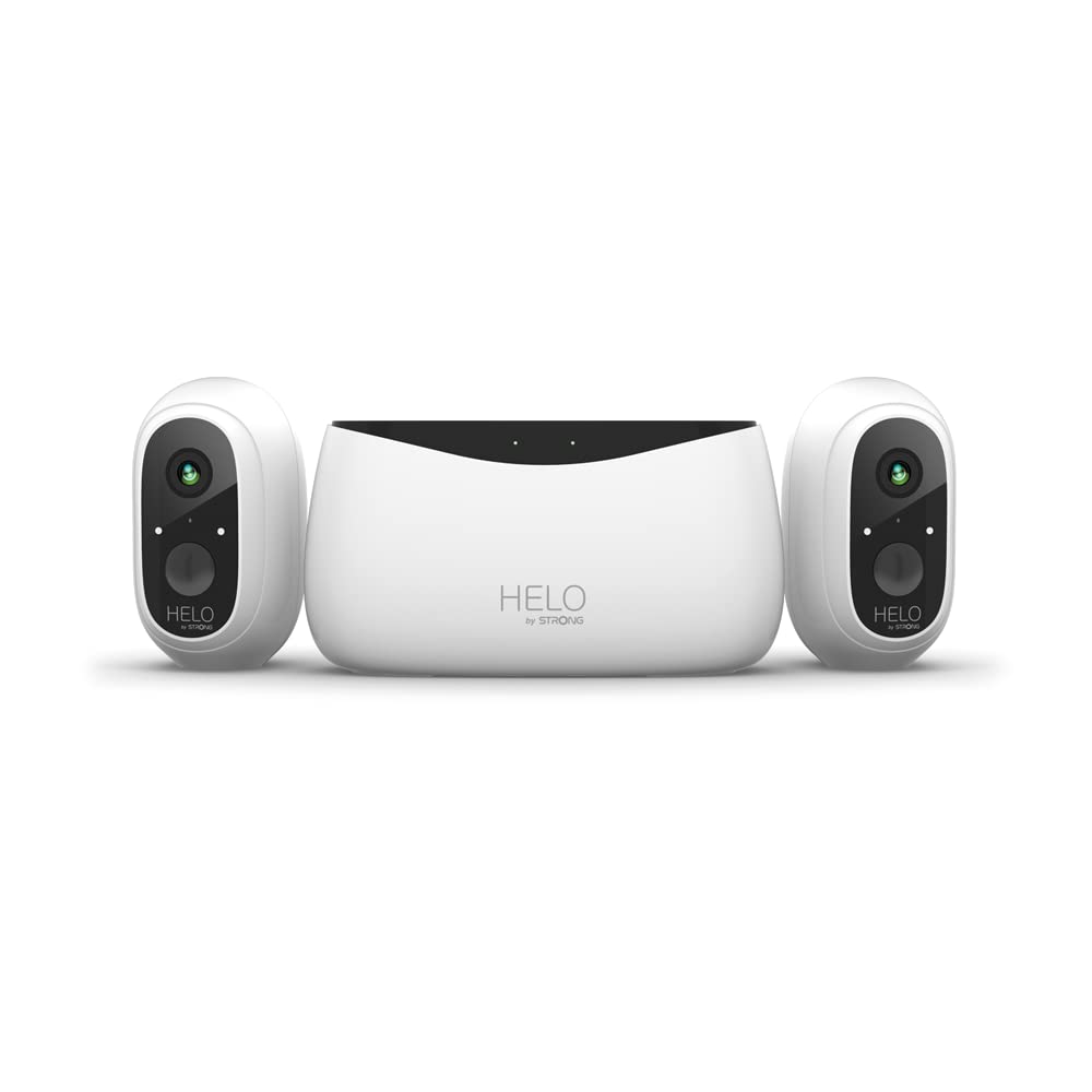 Strong Helo View - Kit de 2 cámaras inalámbricas de vigilancia WiFi para exteriores, con protección IP65, visión nocturna y detección de movimiento, app Helo by Strong iOS y Android