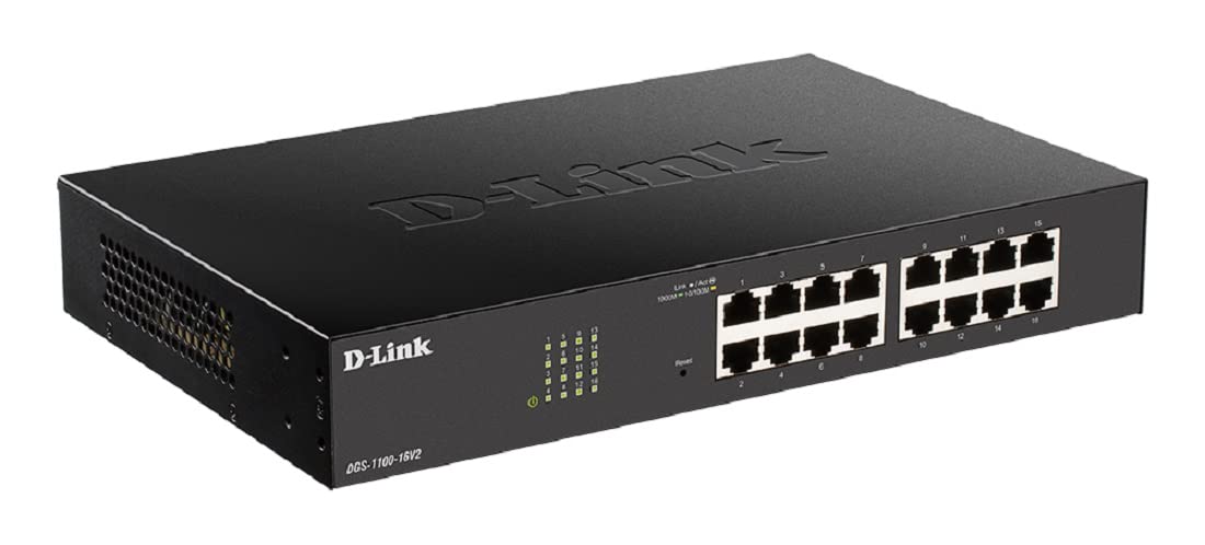 D-Link DGS-1100-16V2/E, Switch Smart 16 Puertos Gigabit, RJ-45, Gestión Web, Layer 2, VLAN, sobremesa, IGMP Snooping, VoIP VLAN, QoS, Seguridad Red - Cable de alimentación de la UE