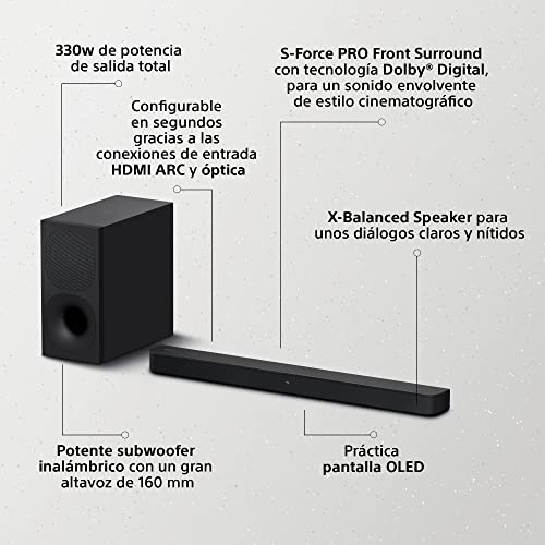 Sony HT-S400 Barra de Sonido de 2.1 Canales con un Potente subwoofer inalámbrico y tecnología de Altavoz X-Balanced, Negro, 330 W + Sub