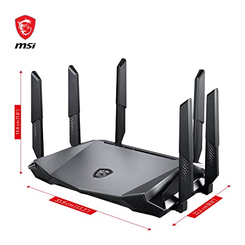 MSI RadiX AX6600 WiFi 6 Router Gaming Tres Bandas - WLAN Rápida de hasta 6600 Mbps (5GHz, 2.4GHz Inalámbrico), AI QoS Priority, MU-MIMO, Beamforming, WPA3, 2.5G WAN/LAN & 4 x 1G LAN Ports