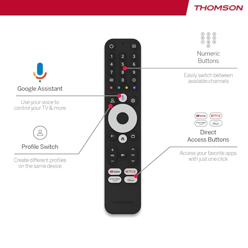 THOMSON Google TV Streaming Box 240, 4K UHD, Google Assistant, Google Cast, Wi-Fi, Bluetooth 5.0, HDMI 2.1, Dolby Atmos, Dolby Digital+, HDR10, 2 GB RAM, 8 GB Memoria