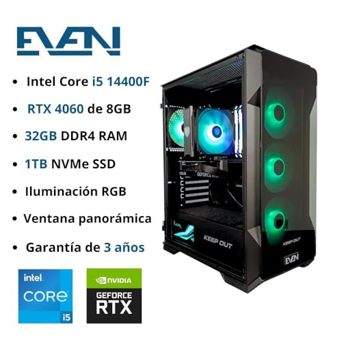 EVEN - PC Gaming 4060 | Intel Core i5 14400F | 32GB DDR4 | 1TB NVME SSD | RTX 4060 | Sin Sistema Operativo