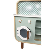 Janod - Cocina de doble cara- Cocina de madera para niños Recto-Verso - Cocina con luz y sonido - Con 7 accesorios - De 3 a 8 años, J06594