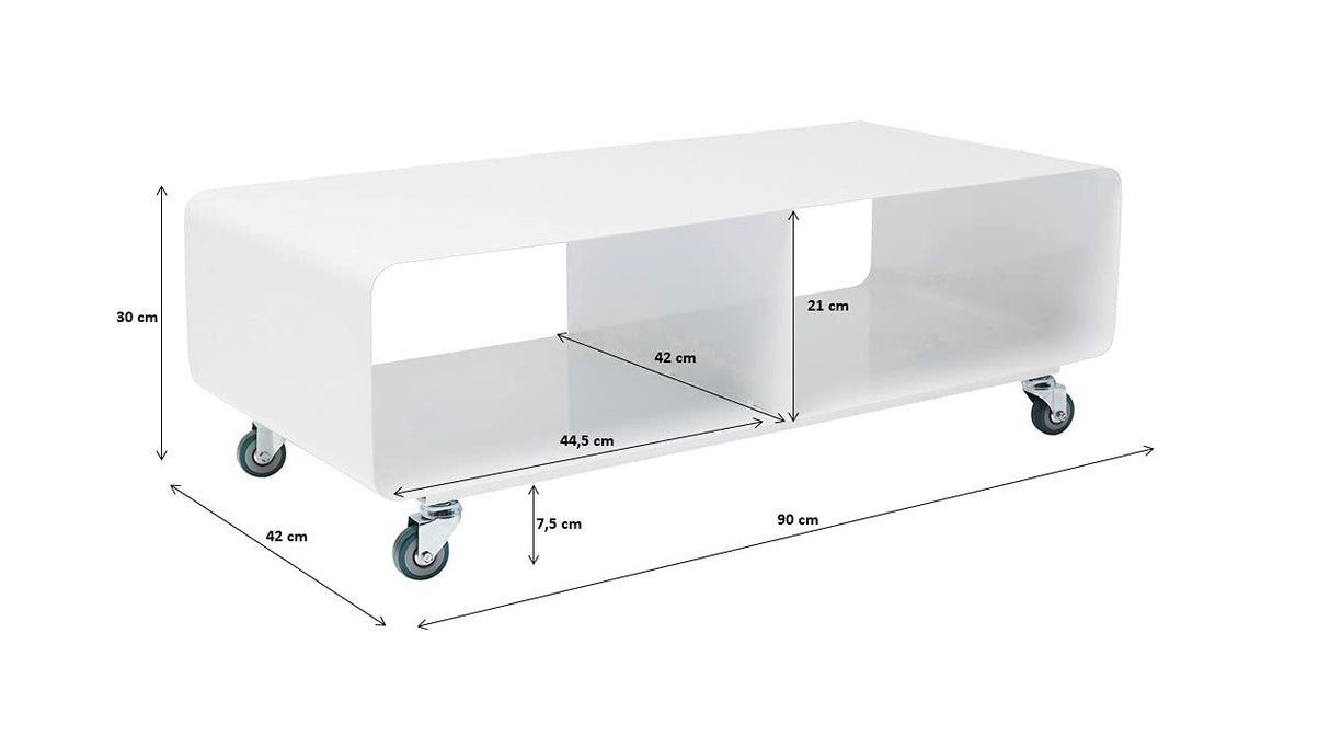 Kare Design Mueble de TV Lounge M, Blanco, Estilo Minimalista, Diseño Moderno, Funcional Espacio, Acero Pulverizado, 30 x 90 x 42 cm (A/A/P)