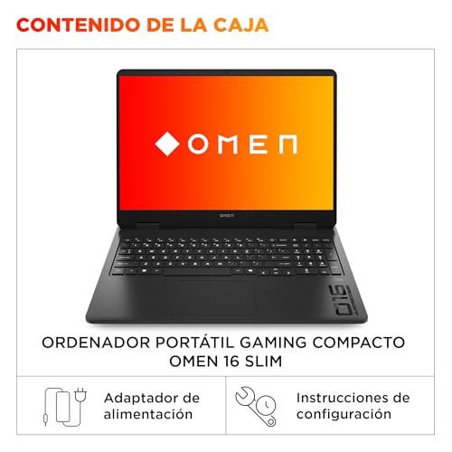 HP OMEN Slim - Ordenador portátil Gaming 16" 2.5K WQXGA (Intel Ultra 9-285H, 32GB RAM, 1TB SSD, NVIDIA RTX 5070, Windows 11 Home) Teclado QWERTY Español - Negro