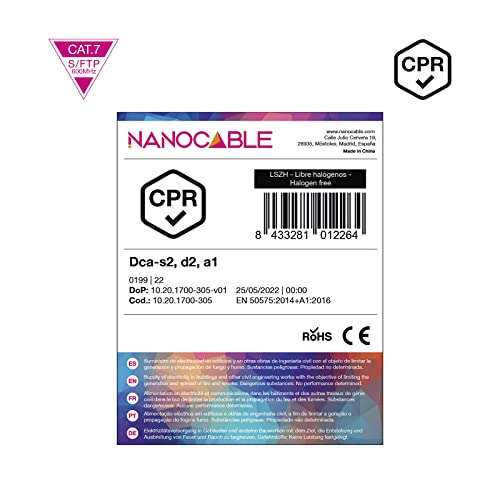 Monkey Ladder Bobina Cable de Red CAT.7 LSZH SFTP PIMF AWG23, Cumple con normativa CPR (UE 305/2011) Clase DCA, Color Naranja, 305 m