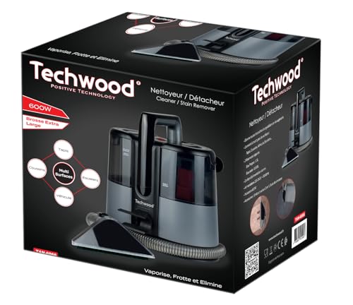 Limpiador Desmanchador 600W TNA-006 - Cepillo Extra Grande, Aspiración de Manchas, 2 Depósitos Separados, Accesorios Incluidos, Cable de 4m, Potencia 600W TECHWOOD