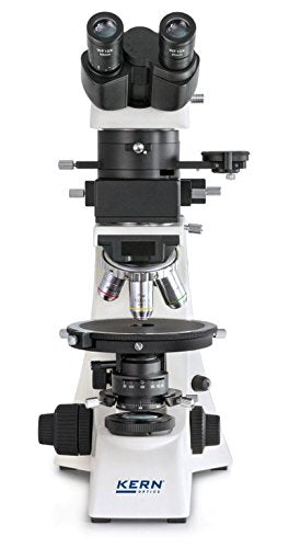 KERN Optics - Microscopio polarizador para usuarios flexibles y profesionales, Infinity, tubo binocular, halógeno de 12 V/50 W, luz, 6 V/20 W, luz translúcida
