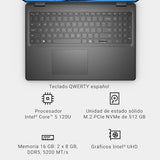 DELL 16 Ordenador Portátil DC16250 – 16" 2K (1920x1200), Intel Core 5 120U, Gráficos Intel UHD, 16GB RAM DDR5, 512GB SSD, Windows 11 Home,Lector de Huellas, Teclado QWERTY Español – Negro Carbón