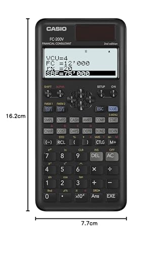 Casio FC-200V-2 Calculadora Financiera, 16,2 x 7,7 x 1,1, Negro