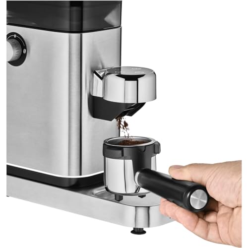 WMF Lumero - Molinillo de café espresso eléctrico, 150 W, botones táctiles LED, 40 grados de molienda, contenedor de harina de café, acero inoxidable Cromargan mate