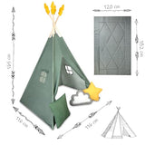 Nukido, Tienda Infantil Tipi Teepee Verde con Guirnalda, Almohadas, estabilizador Grande