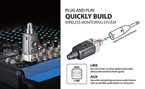 Xvive U4 Wireless In Ear Monitor, Sistema inalámbrico Profesional para monitorización de Auriculares in-Ear, Compuesto por 1 emisor y 1 Receptor