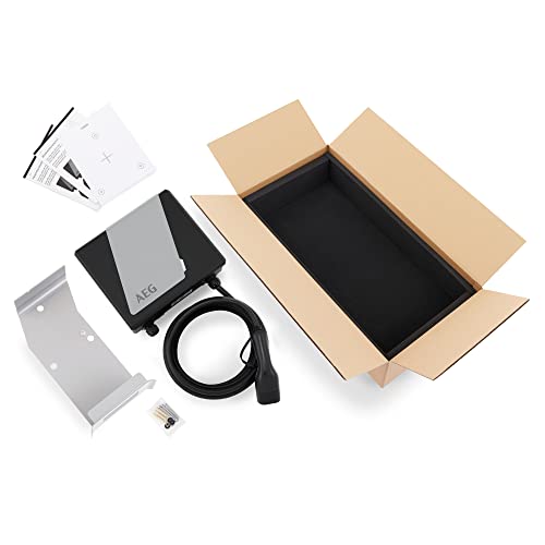 AEG Wallbox WB 22 FI - Estación de Carga para Coche eléctrico o híbrido, 22 kW, 400 V, con Interruptor FI Tipo B, 3 Fases, Cable de Carga de 5 m, Tipo 2 enchufes, IP 45, indicador LED de Estado