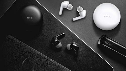 LG TONE Free FN5 Auriculares True Wireless con autolimpieza UVnano que elimina el 99,9% de las bacterias, tecnología Meridian Sound, doble micrófono para llamadas en la oficina y carga rápida en negro