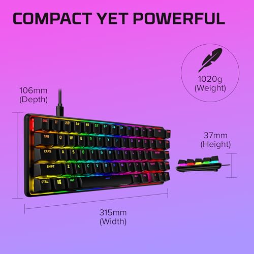 HyperX Alloy Origins 65 – Teclado mecánico para juegos - Formato ultracompacto al 65% – Tecla HyperX Red (lineal) - Cubiertas de PBT de doble capa de las teclas - Retroiluminación LED RGB
