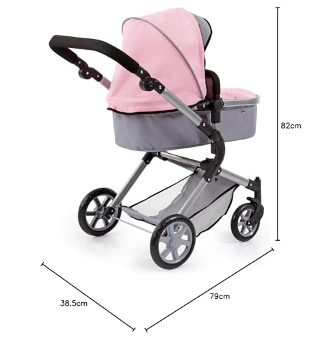 Bayer Design-18108AA Cochecito de Muñecas City Neo con Bolso Cambiador, Transformable, altura regulable, plegable, moderno, color gris, rosa con hada, Small (18108AA)