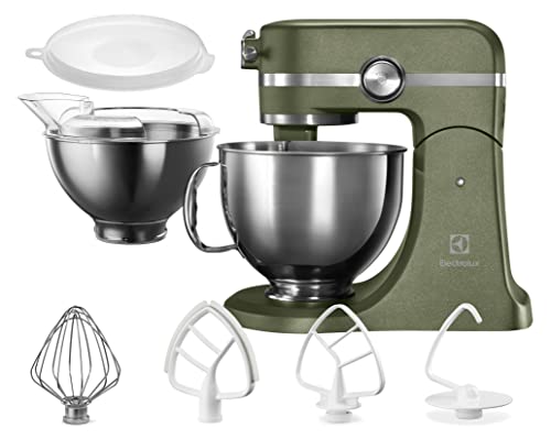 Electrolux Asistente de cocina modelo EKM5550, aparato de cocina con gancho amasador, protección contra salpicaduras, batidor de globos, tapa de fermentación, 1200 W, dos cuencos grandes de 2,9 litros