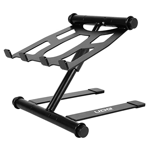 UDG Ultimate-DJ-Gear.COM Soporte para portátil Ajustable en Altura Color Negro - Estante telescópico Ajustable en Altura para portátil Que Gira 360°, Adecuado para DJs móviles y músicos electrónicos