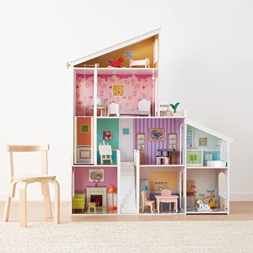 Amazon Basics - Casa de muñecas de madera y 4 pisos y muebles para muñecas de 30.48 cm