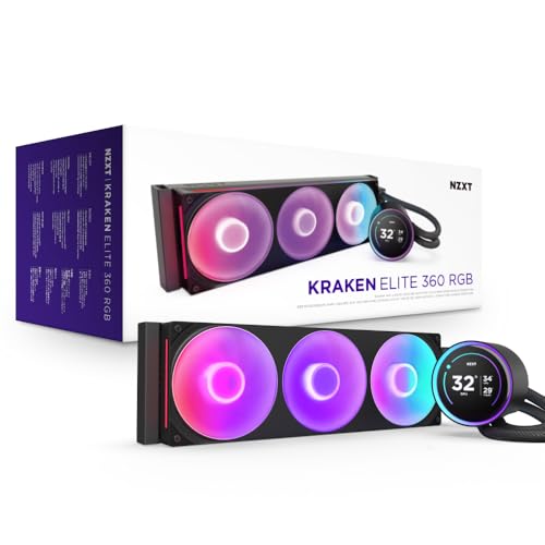 NZXT Kraken Elite 360 RGB - AIO CPU Liquid Cooler - 360mm Radiator - F360 RGB Core Fan - Customizable 2.72 IPS LCD -Intel LGA 1700, 1200/115X, 1851 - AMD AM5, AM4 - Black